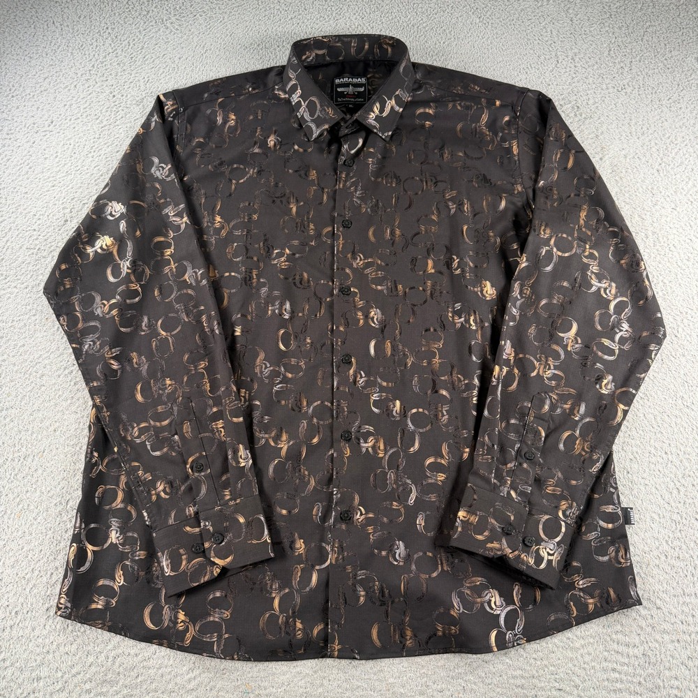 Barabas Shirt Mens XL Button Down Black Gold Long Sleeve Classic Fit Cotton